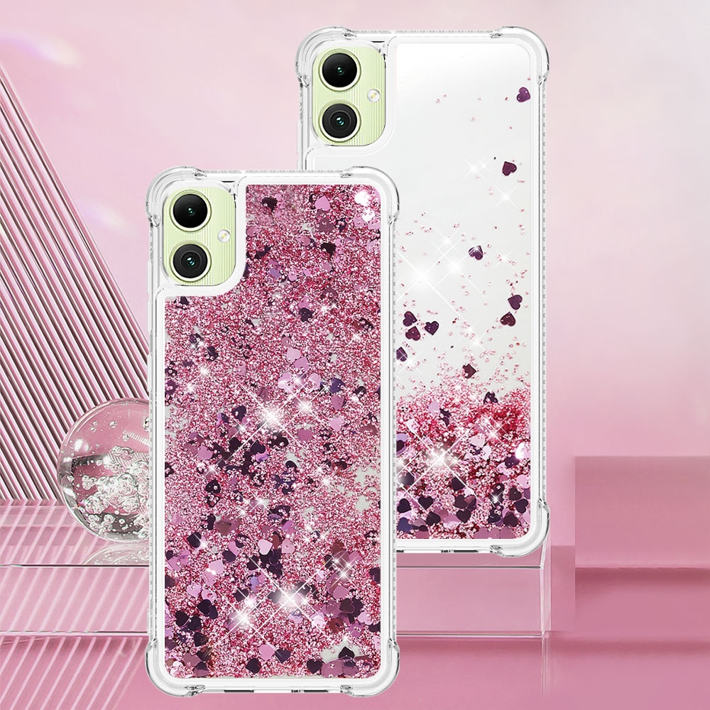 Csillogó homokóra zselés tok Samsung Galaxy A07 4G - rózsaarany/szív