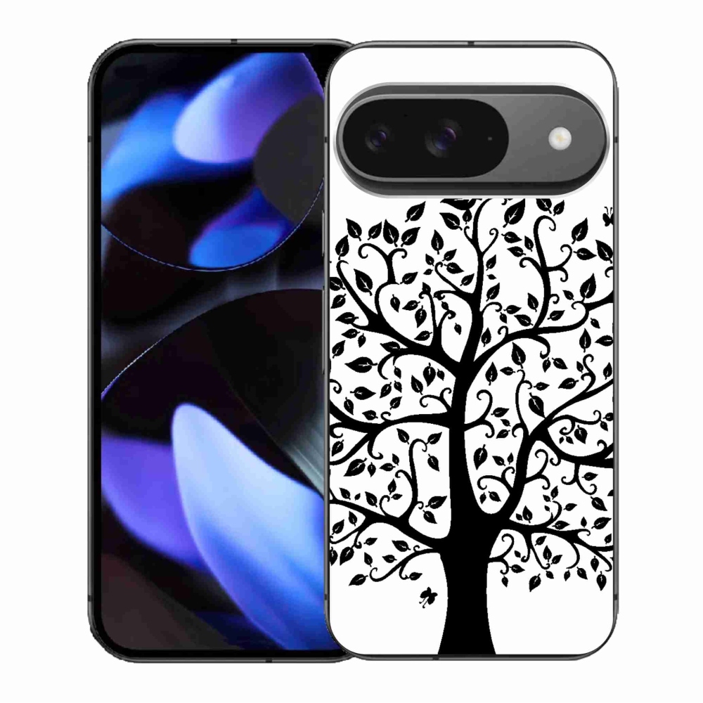 Zselés borítás mmCase a Google Pixel 9/9 Pro számára - fekete és fehér fa