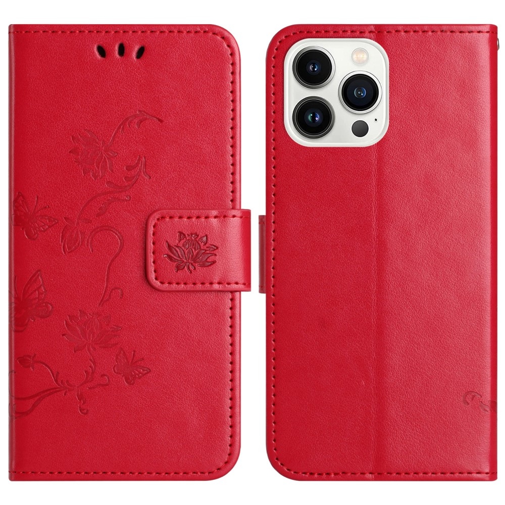 Virágos könyvtáska iPhone 16 Pro Max készülékhez - piros