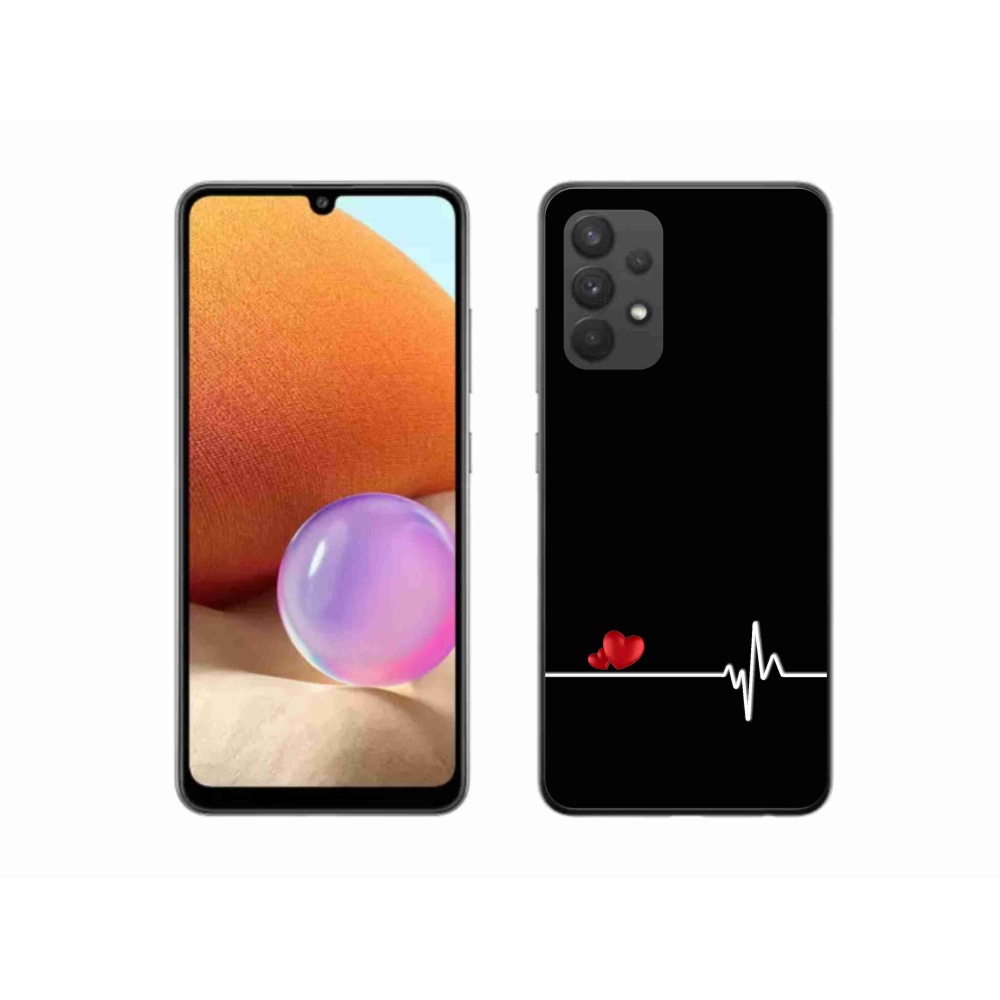Gél borító mmCase Samsung Galaxy A32 4G - szív és szívverés fekete háttérrel