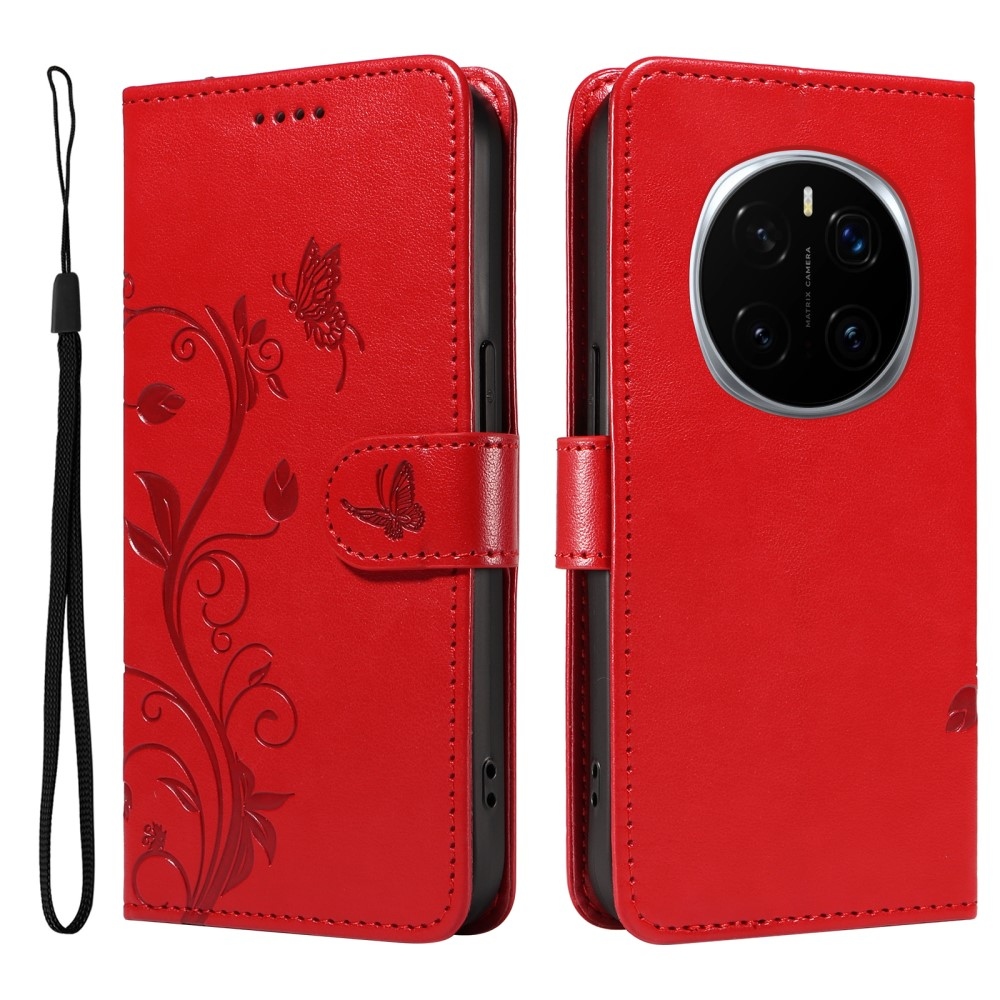 Virágos könyv tok a Honor Magic 7 Pro 5G készülékhez - piros