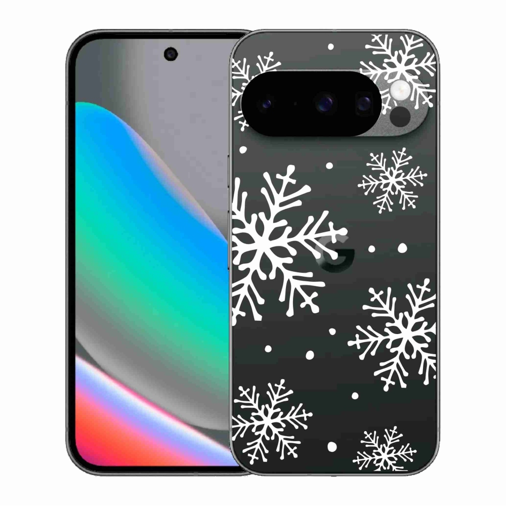 Gél borítás mmCase a Google Pixel 10 Pro számára - fehér hópelyhek átlátszó háttéren