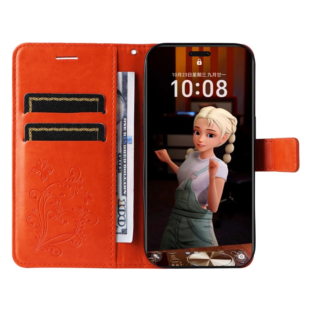 Nagy pillangó könyv tok a Honor Magic 7 Pro 5G számára - narancssárga