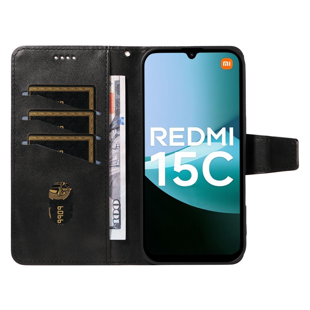 Rácsos könyv tok Xiaomi Redmi 15C 4G/5G (173mm) - fekete