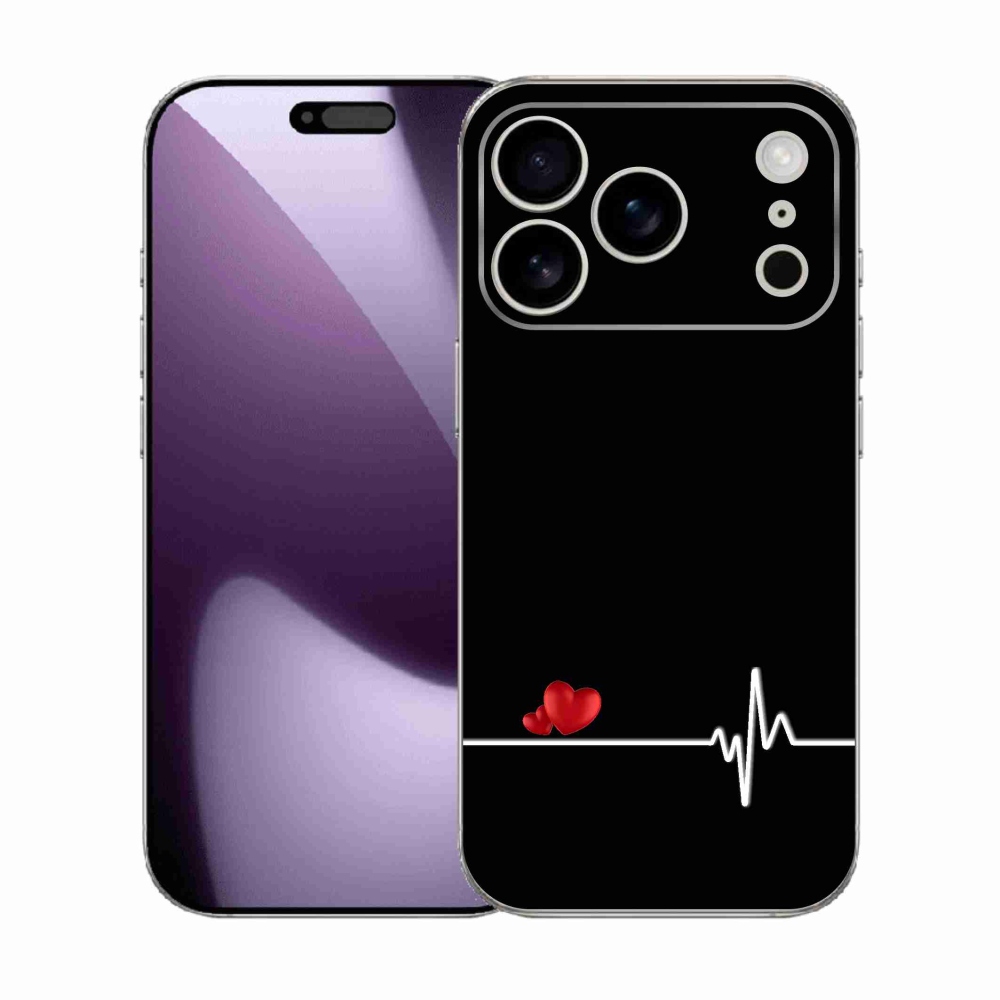 Gél borítás mmCase iPhone 17 Pro készülékhez - szív és szívverés fekete háttérrel