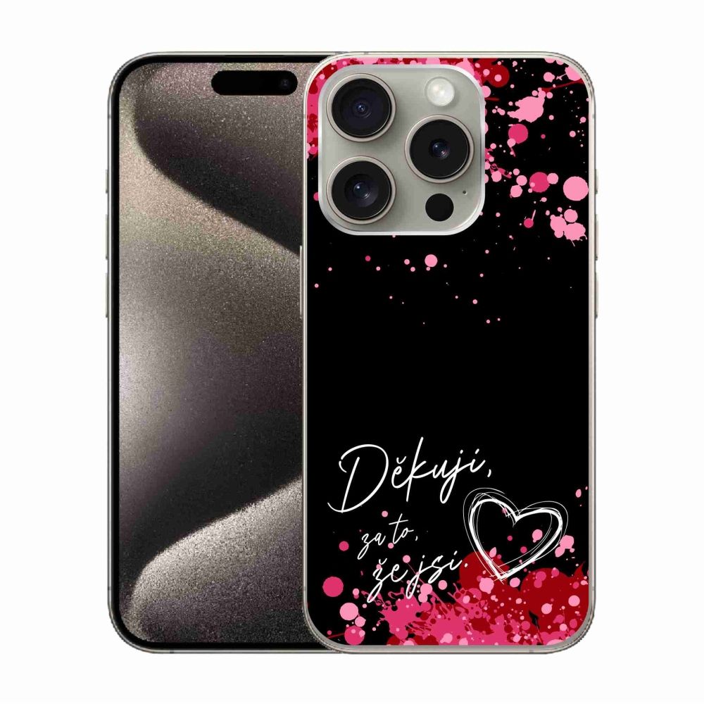 Gél borítás mmCase iPhone 15 Pro készülékhez - szerelmes szöveg 2 fekete háttér