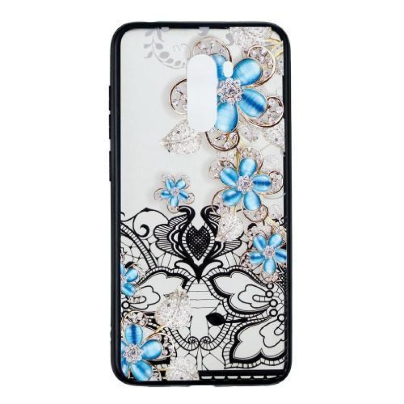 Csipke zselés tok műanyag hátlappal a Xiaomi Pocophone F1-hez - kék virág