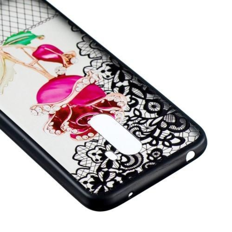 Csipke zselés tok műanyag hátlappal a Xiaomi Pocophone F1-hez - rózsaszínű