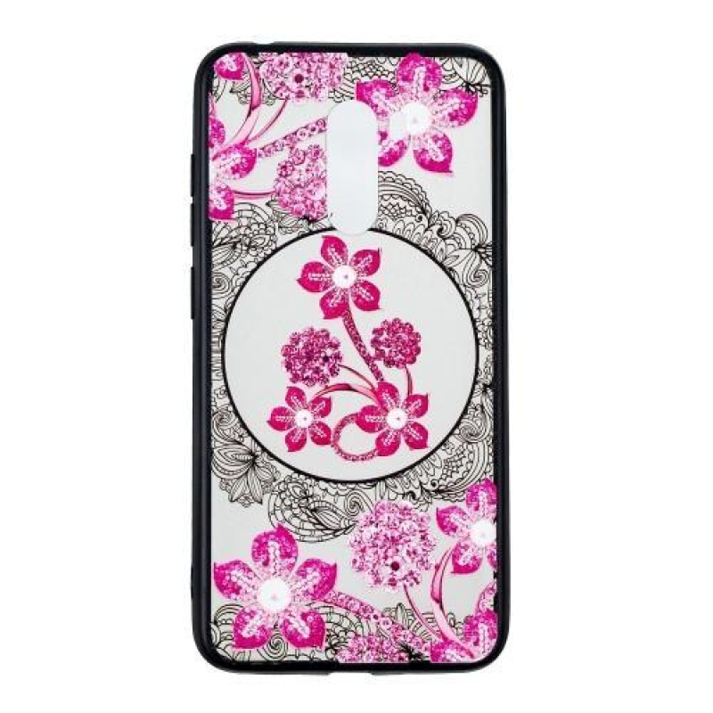 Csipke zselés tok műanyag hátlappal a Xiaomi Pocophone F1-hez - rózsaszín virágos