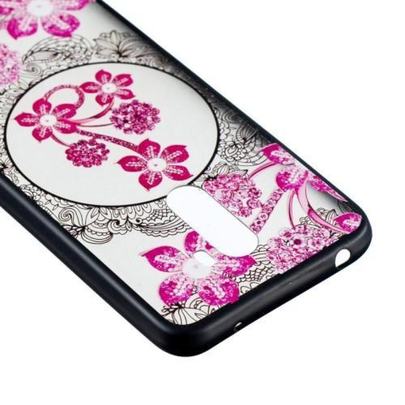 Csipke zselés tok műanyag hátlappal a Xiaomi Pocophone F1-hez - rózsaszín virágos