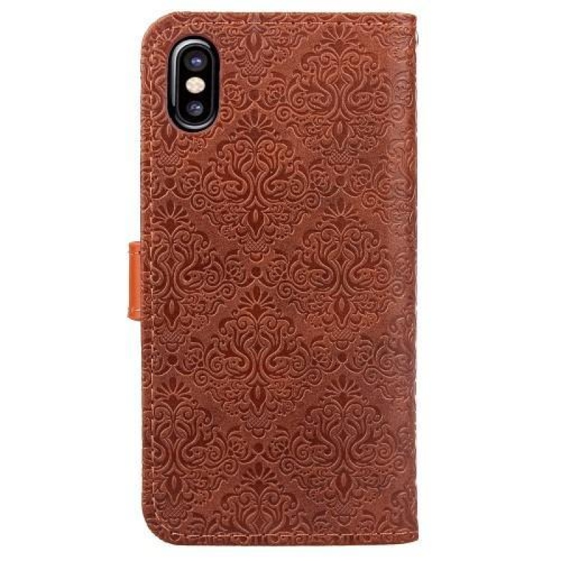 Csipkés PU bőr tok csatos zárral iPhone X készülékhez - barna