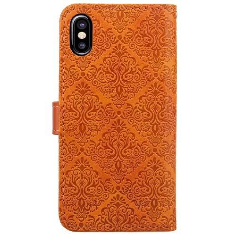 Csipkés PU bőr tok csatos zárral iPhone X készülékhez - narancssárga