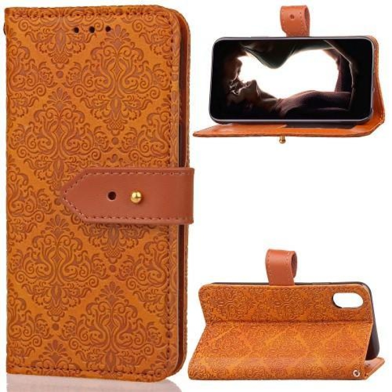 Csipkés PU bőr tok csatos zárral iPhone X készülékhez - narancssárga