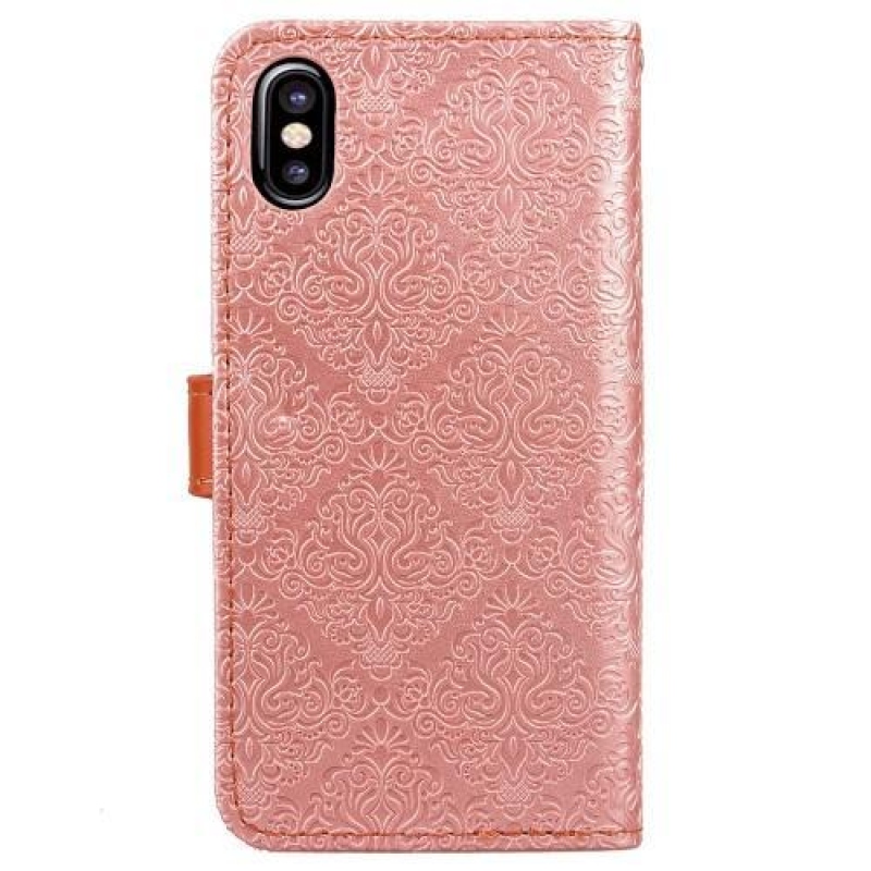 Csipkés PU bőr tok csatos zárral iPhone X készülékhez - rózsaszín