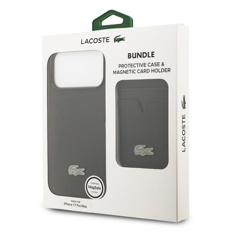Lacoste Iconic Petit Pique MagSafe MagSafe hátlap + pénztárca iPhone 17 Pro Max-hoz Fekete