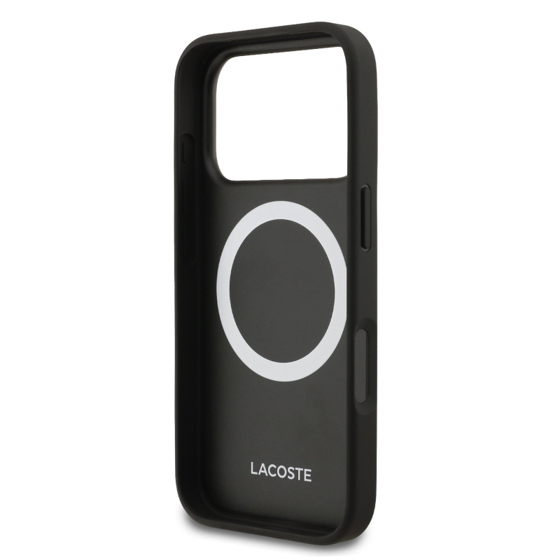 Lacoste Iconic Petit Pique MagSafe hátsó tok + pénztárca iPhone 18 Pro-hoz, fekete