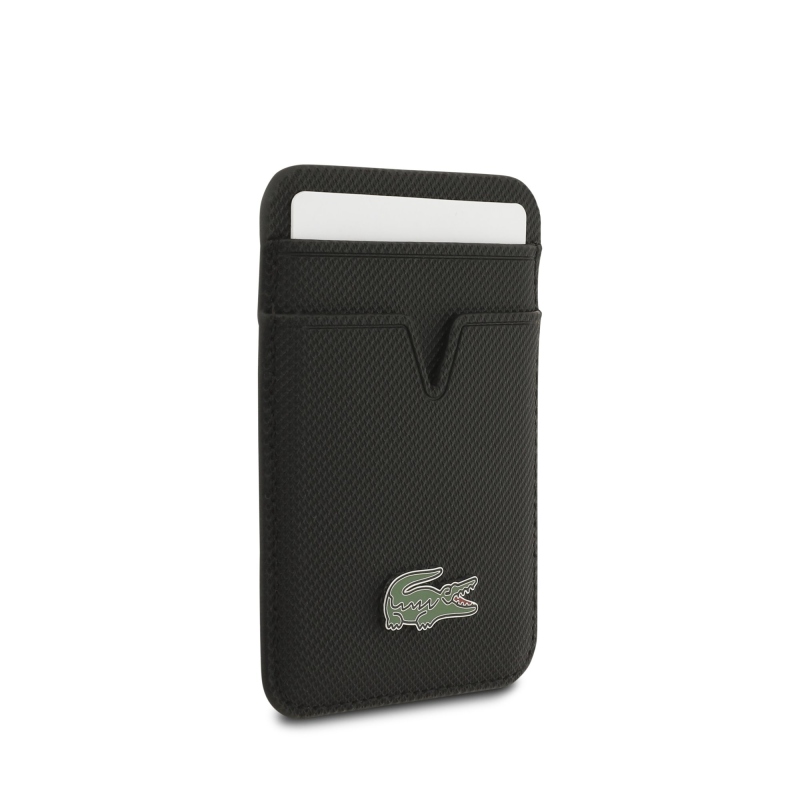 Lacoste Iconic Petit Pique MagSafe hátsó tok + pénztárca iPhone 18 Pro-hoz, fekete