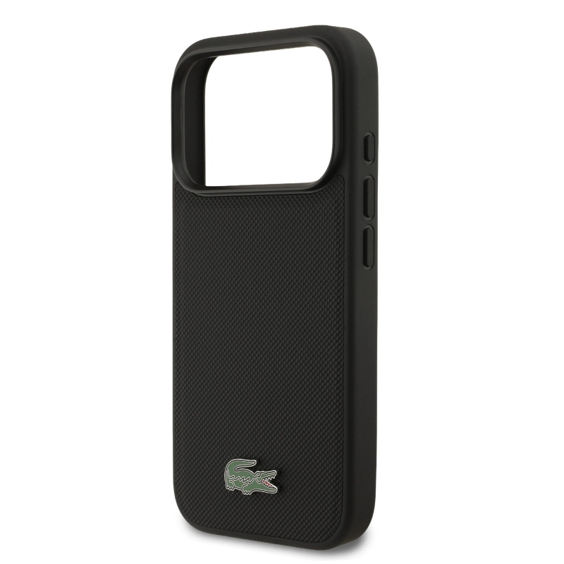 Lacoste Iconic Petit Pique MagSafe hátsó tok + pénztárca iPhone 18 Pro-hoz, fekete