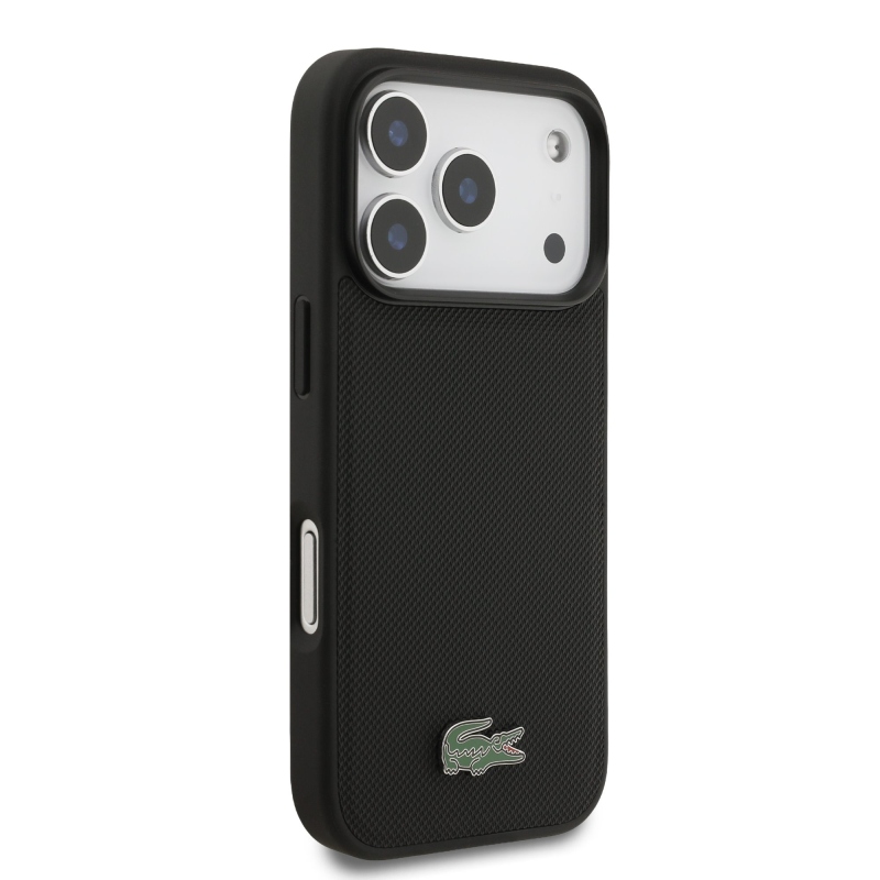 Lacoste Iconic Petit Pique MagSafe hátsó tok + pénztárca iPhone 18 Pro-hoz, fekete