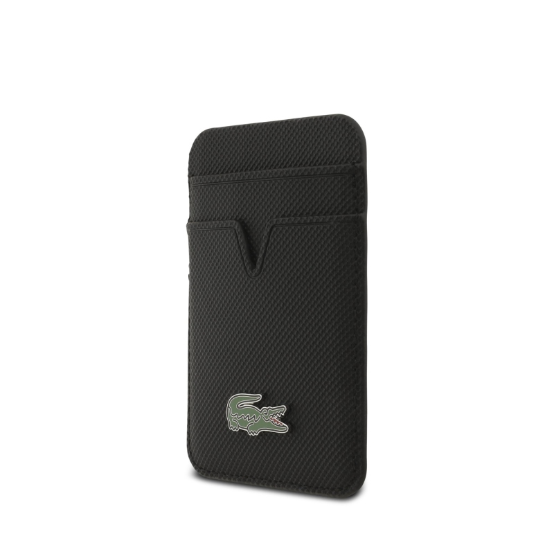 Lacoste Iconic Petit Pique MagSafe hátsó tok + pénztárca iPhone 18 Pro Max-hoz, fekete