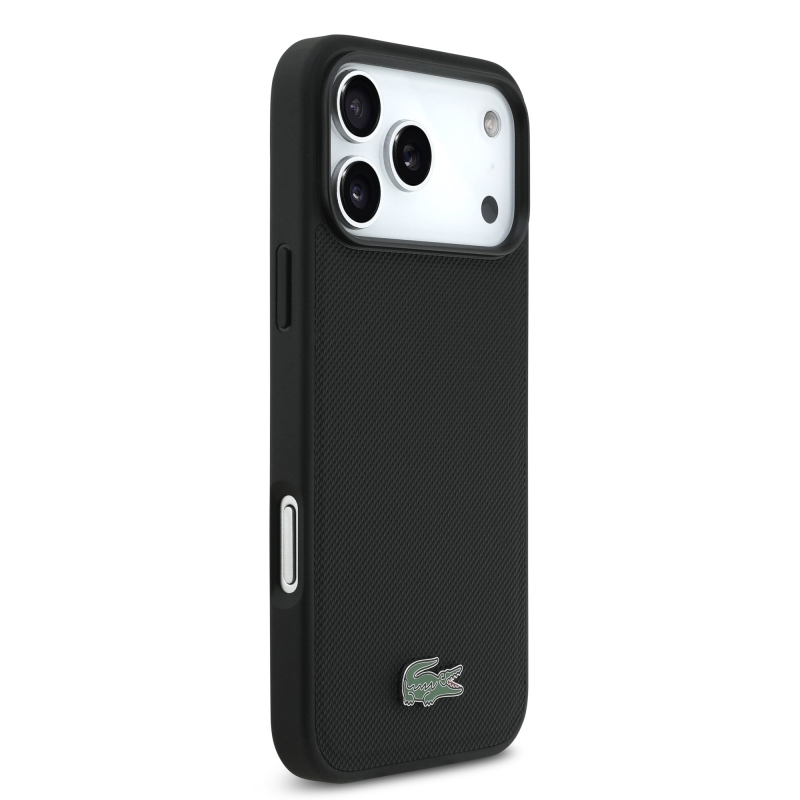 Lacoste Iconic Petit Pique MagSafe hátsó tok + pénztárca iPhone 18 Pro Max-hoz, fekete