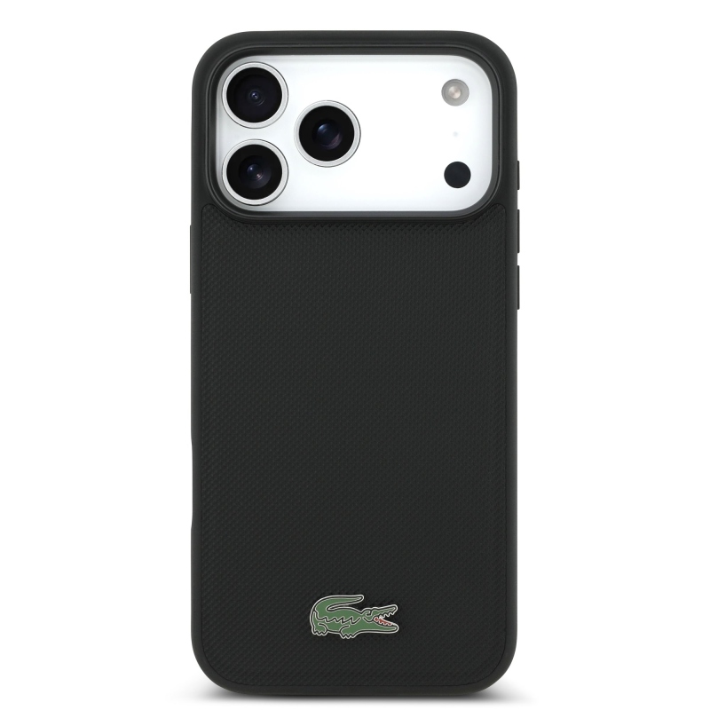 Lacoste Iconic Petit Pique MagSafe hátsó tok + pénztárca iPhone 18 Pro Max-hoz, fekete