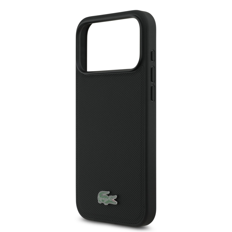 Lacoste Iconic Petit Pique MagSafe hátsó tok + pénztárca iPhone 18 Pro Max-hoz, fekete