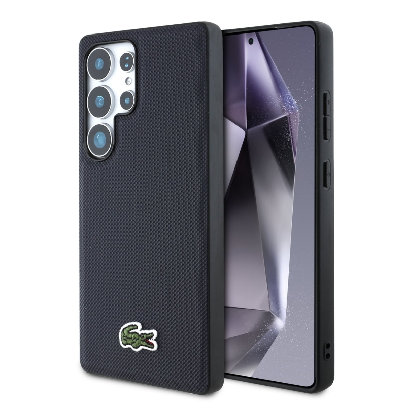 Lacoste Iconic Petit Pique Woven Logo MagSafe hátlap a Samsung Galaxy S25 Ultra Blue modellhez