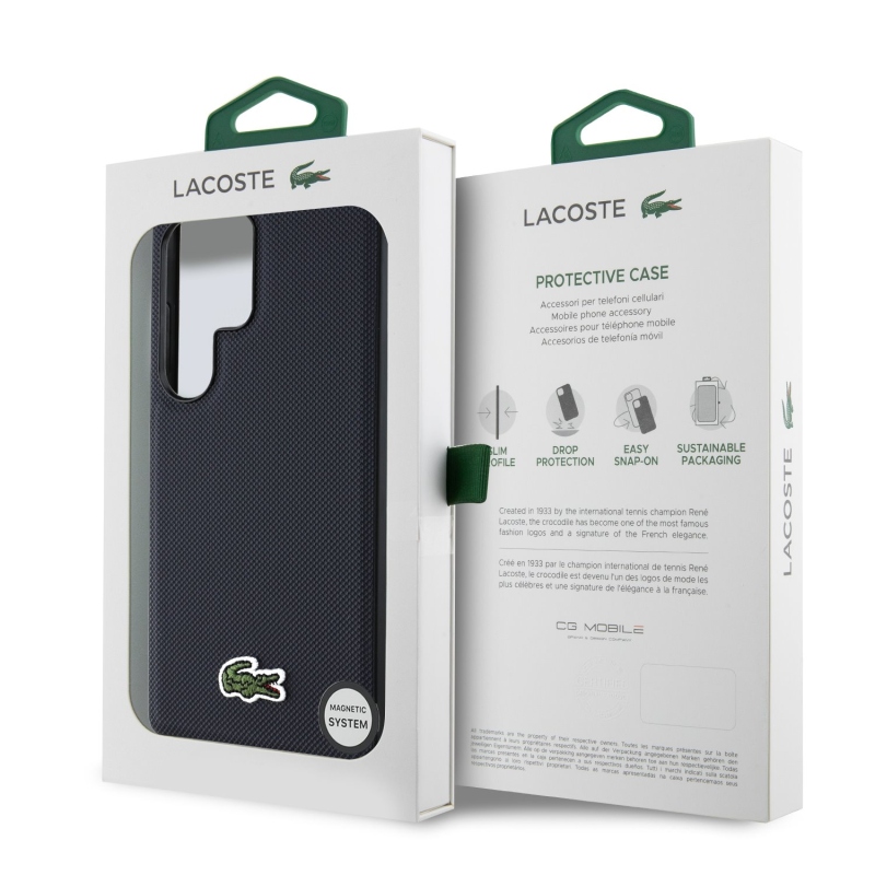 Lacoste Iconic Petit Pique Woven Logo MagSafe hátlap a Samsung Galaxy S25 Ultra Blue modellhez
