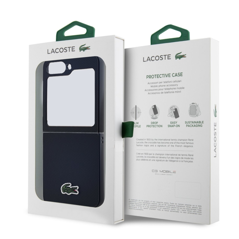 Lacoste Iconic Petit Pique szőtt logós MagSafe hátlap Samsung Galaxy Z Flip 6/7 FE készülékhez, fekete