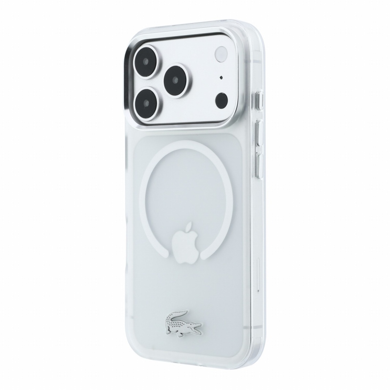 Lacoste IML Frosted Petit Pique Metal Logo MagSafe hátsó tok iPhone 18 Pro Max-hoz, átlátszó