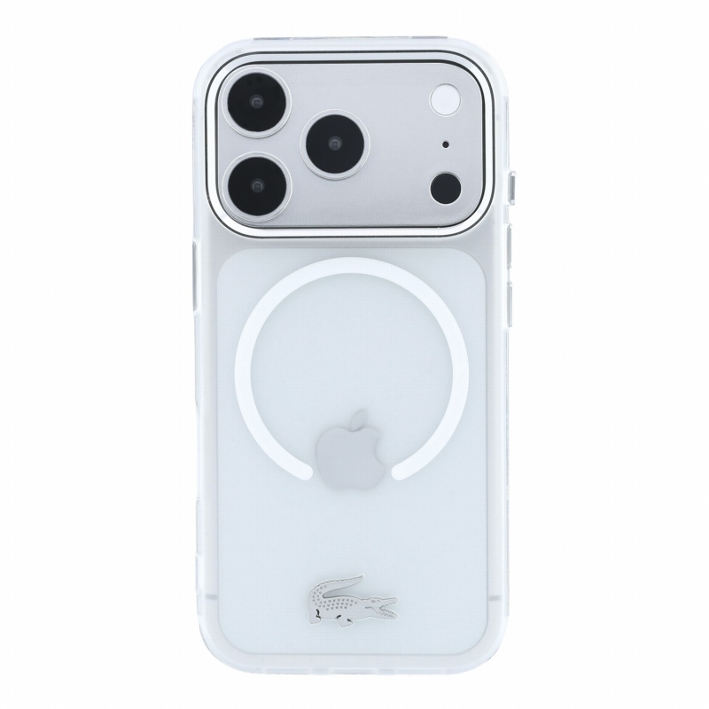 Lacoste IML Frosted Petit Pique Metal Logo MagSafe hátsó tok iPhone 18 Pro Max-hoz, átlátszó