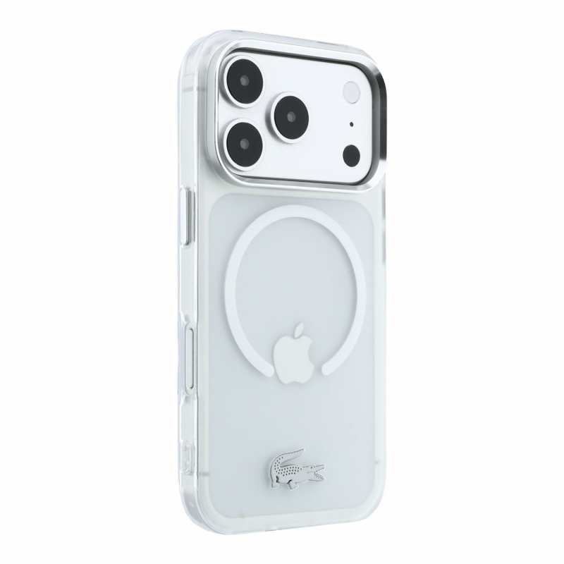 Lacoste IML Frosted Petit Pique Metal Logo MagSafe hátsó tok az iPhone 18 Pro-hoz, átlátszó