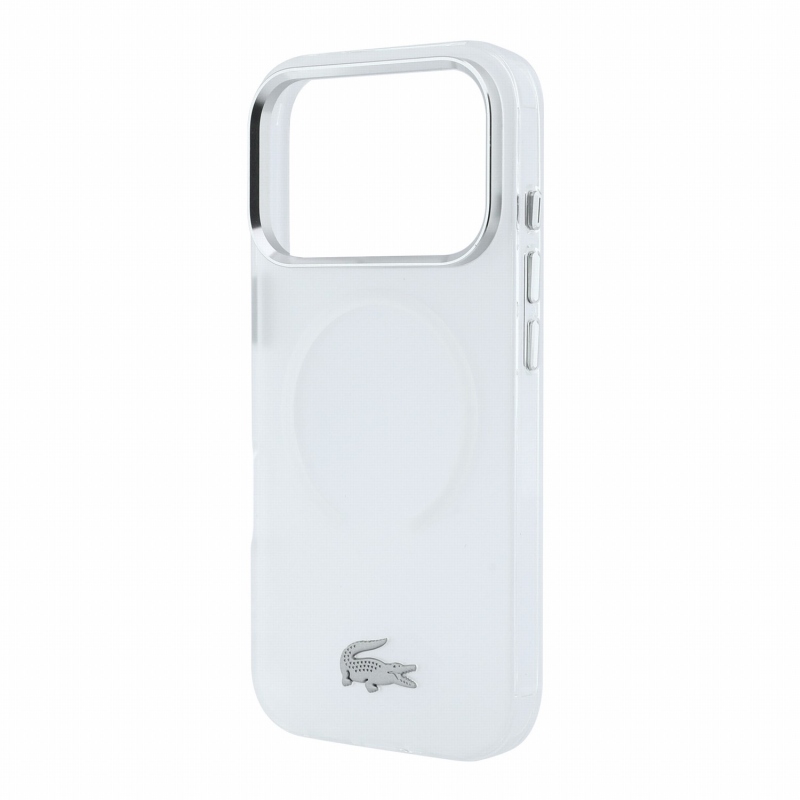 Lacoste IML Frosted Petit Pique Metal Logo MagSafe hátsó tok az iPhone 18 Pro-hoz, átlátszó
