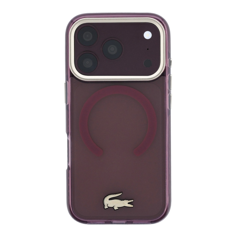 Lacoste PC/TPU matt felületű, arany logós MagSafe hátsó tok iPhone 18 Pro-hoz, bordó