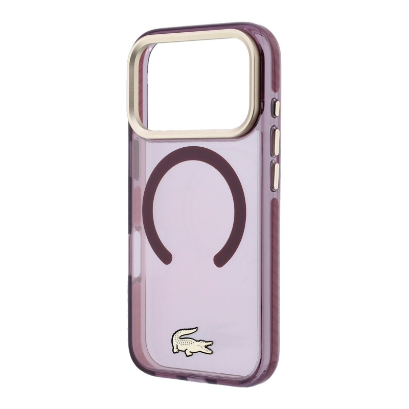 Lacoste PC/TPU matt felületű, arany logós MagSafe hátsó tok iPhone 18 Pro Max-hoz, bordó