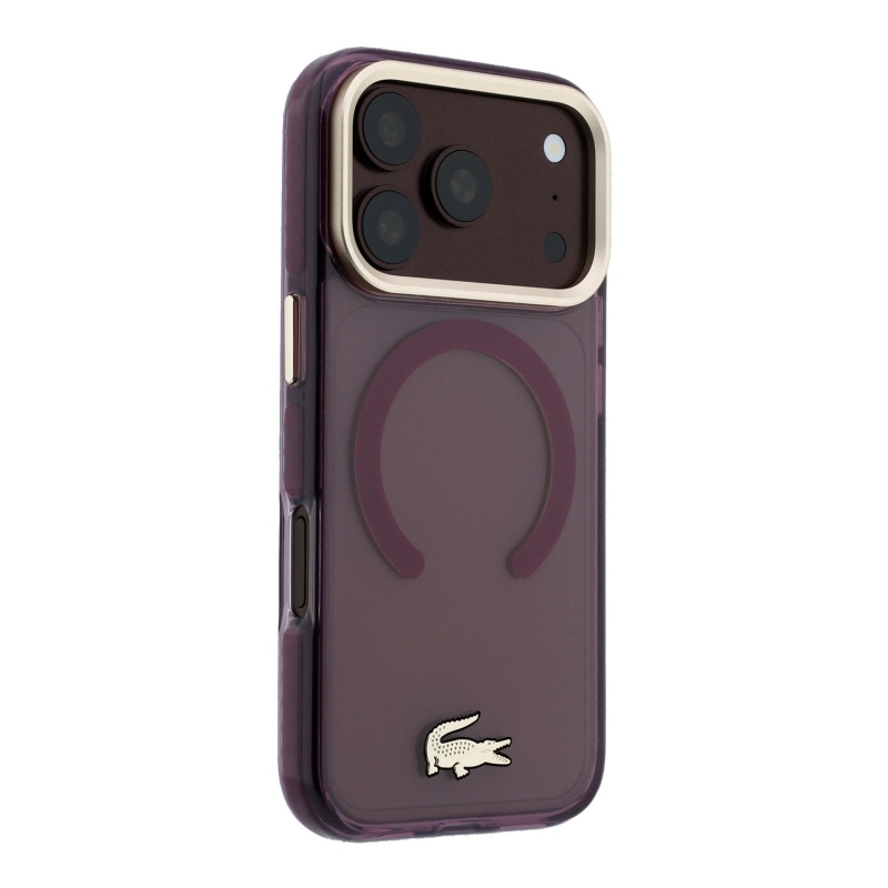 Lacoste PC/TPU matt felületű, arany logós MagSafe hátsó tok iPhone 18 Pro Max-hoz, bordó