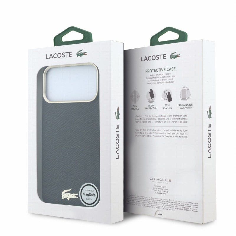 Lacoste PU bőr Champs-Élysées arany logós MagSafe hátsó tok iPhone 18 Pro Max-hoz, fekete