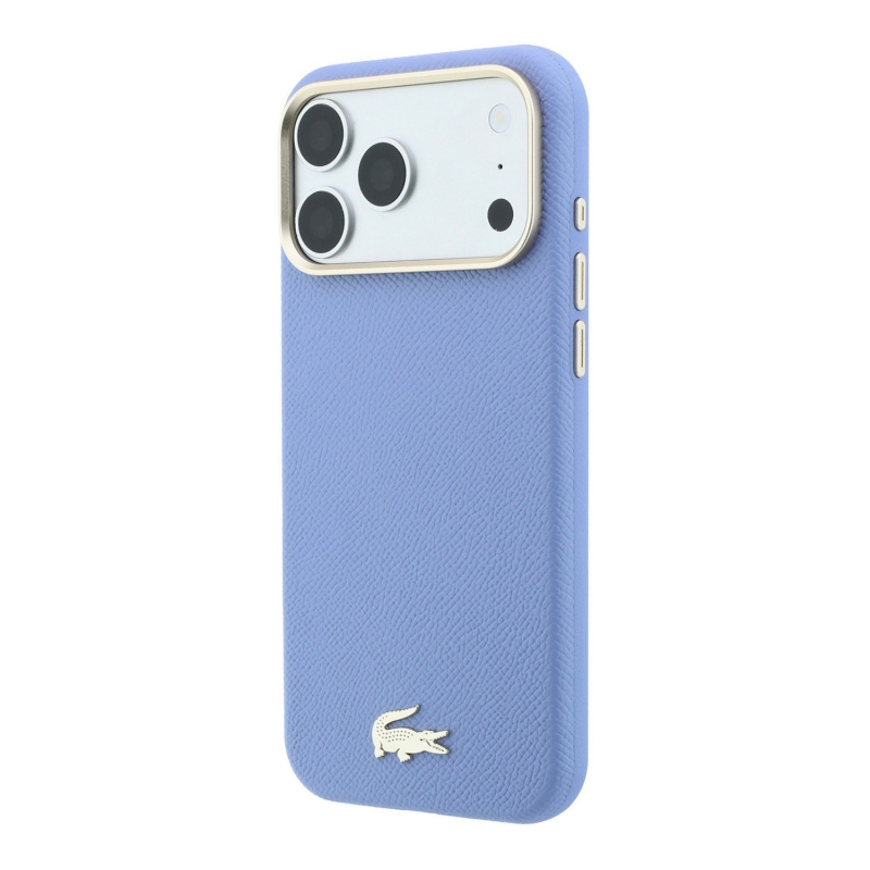 Lacoste PU bőr Champs-Élysées arany logós MagSafe hátsó tok iPhone 18 Pro Max-hoz, kék