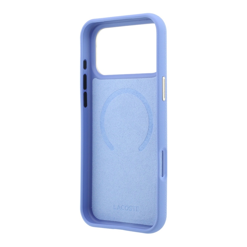 Lacoste PU bőr Champs-Élysées arany logós MagSafe hátsó tok iPhone 18 Pro Max-hoz, kék