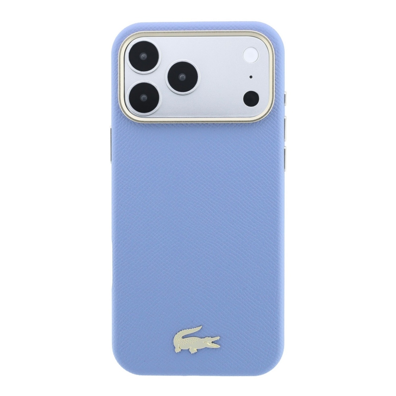 Lacoste PU bőr Champs-Élysées arany logós MagSafe hátsó tok iPhone 18 Pro Max-hoz, kék