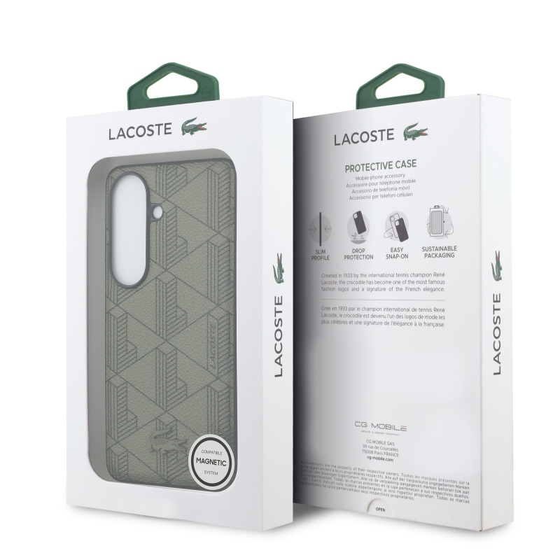 Lacoste PVC Blend Monogram mágneses hátlap Samsung Galaxy S26 mágneses hátlapja Khaki