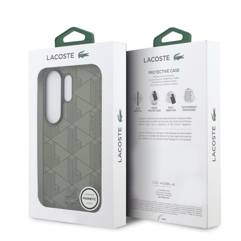 Lacoste PVC Blend Monogram mágneses hátlap Samsung Galaxy S26 Ultra Khaki mágneses borító Samsung Galaxy S26 Ultra Khaki