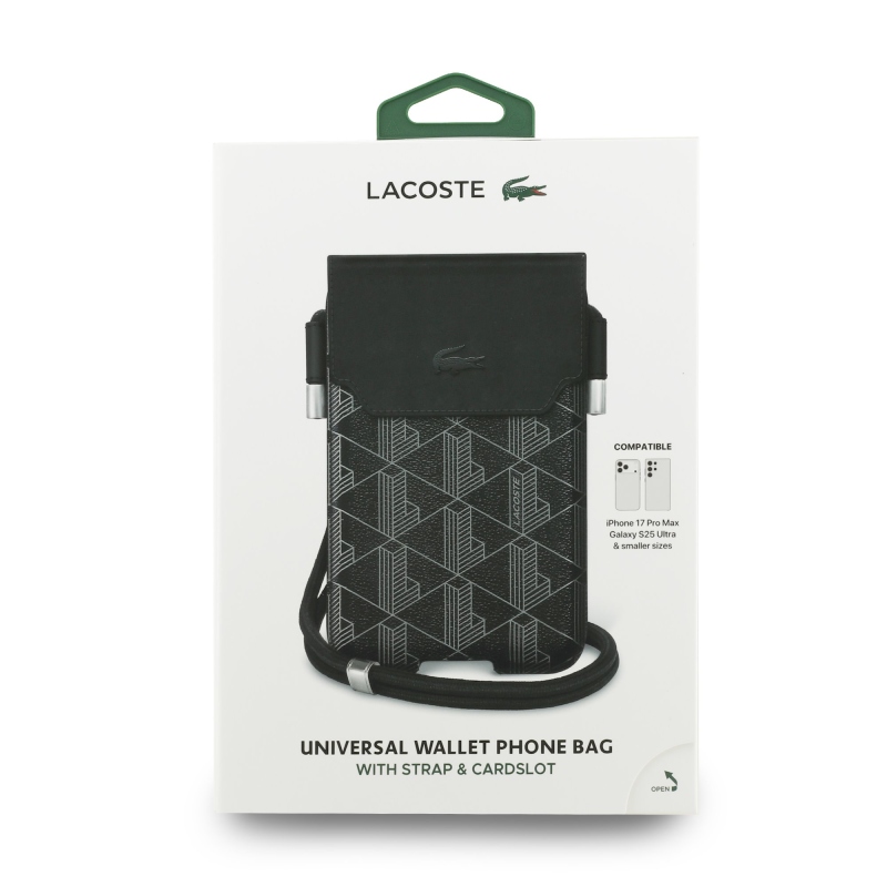 Lacoste PVC keverék monogram fém logó telefon zseb XL fekete