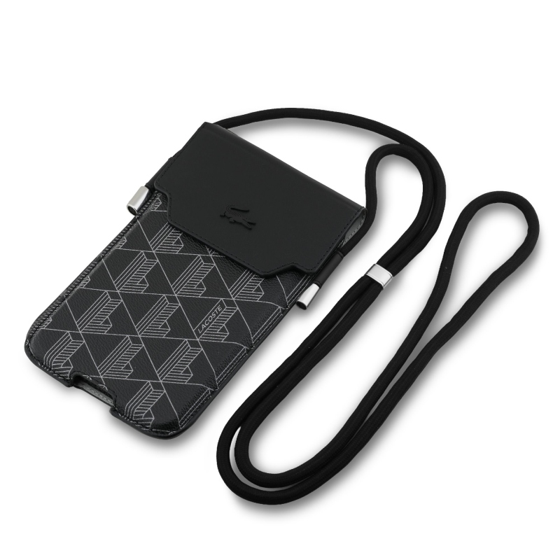 Lacoste PVC keverék monogram fém logó telefon zseb XL fekete
