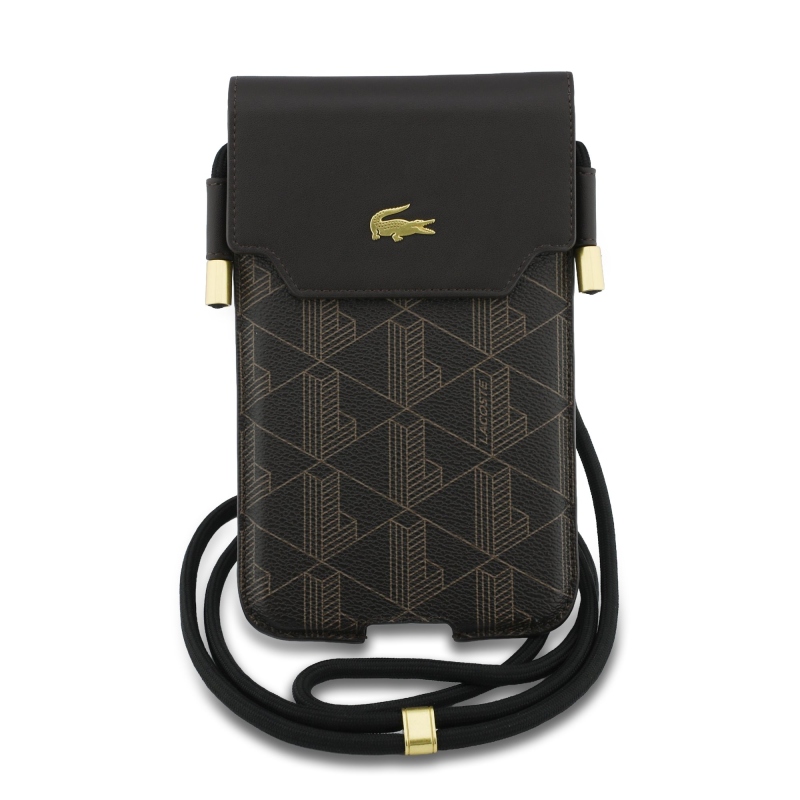 Lacoste PVC keverék monogram fém logós telefon zseb XL barna barna