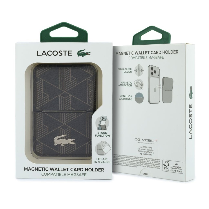 Lacoste PVC-keverékből készült Monogram Petit Pique MagSafe pénztárca állvánnyal, barna