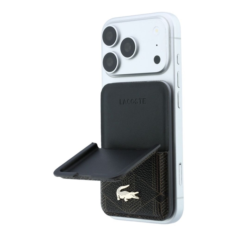 Lacoste PVC-keverékből készült Monogram Petit Pique MagSafe pénztárca állvánnyal, barna
