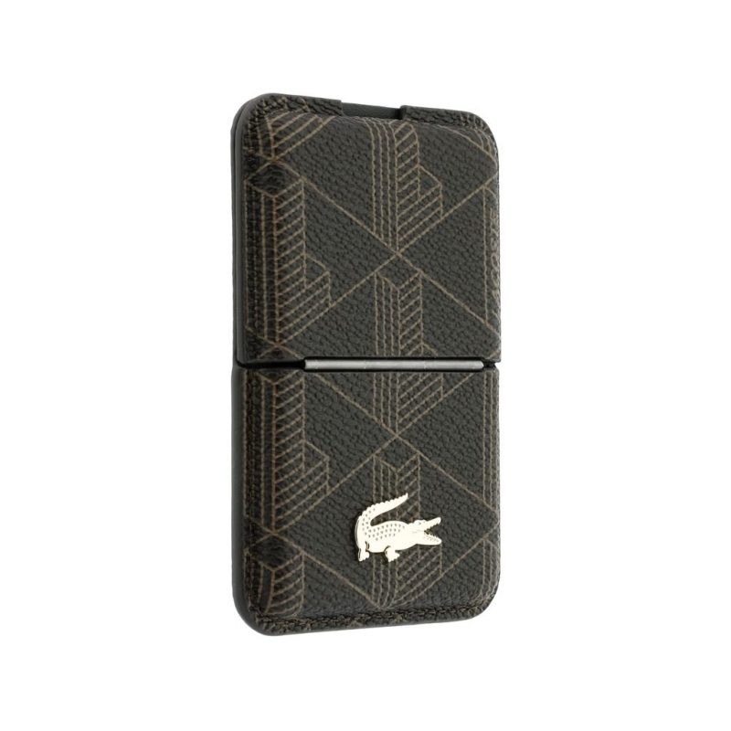 Lacoste PVC-keverékből készült Monogram Petit Pique MagSafe pénztárca állvánnyal, barna