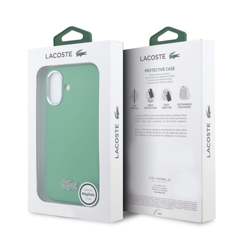 Lacoste PVC Iconic Petit Pique fém logó MagSafe hátlap iPhone 16-hoz Estragon Green zöld